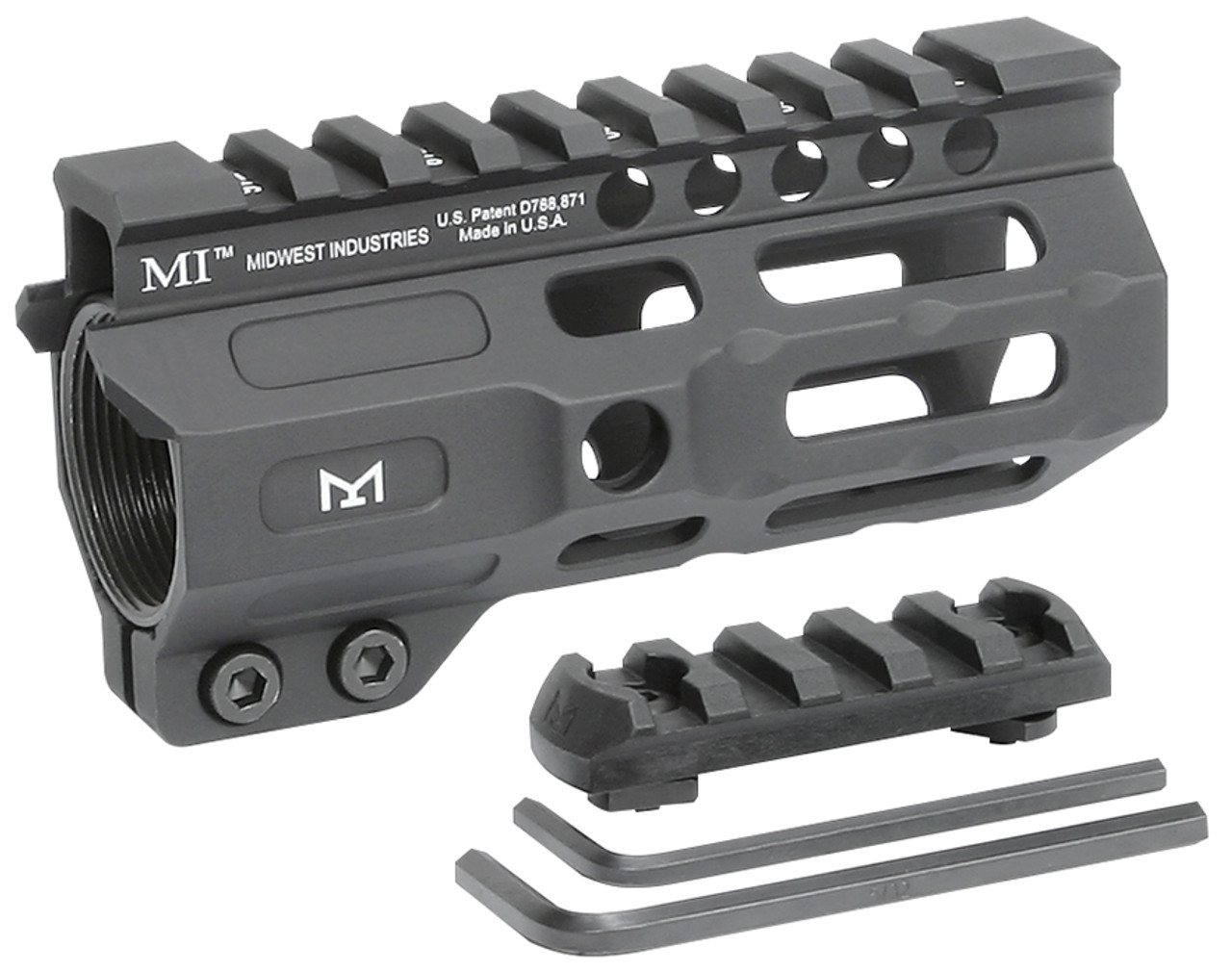 Midwest Industries Combat Rail handguard with M-LOK, including polymer rail and installation tools.